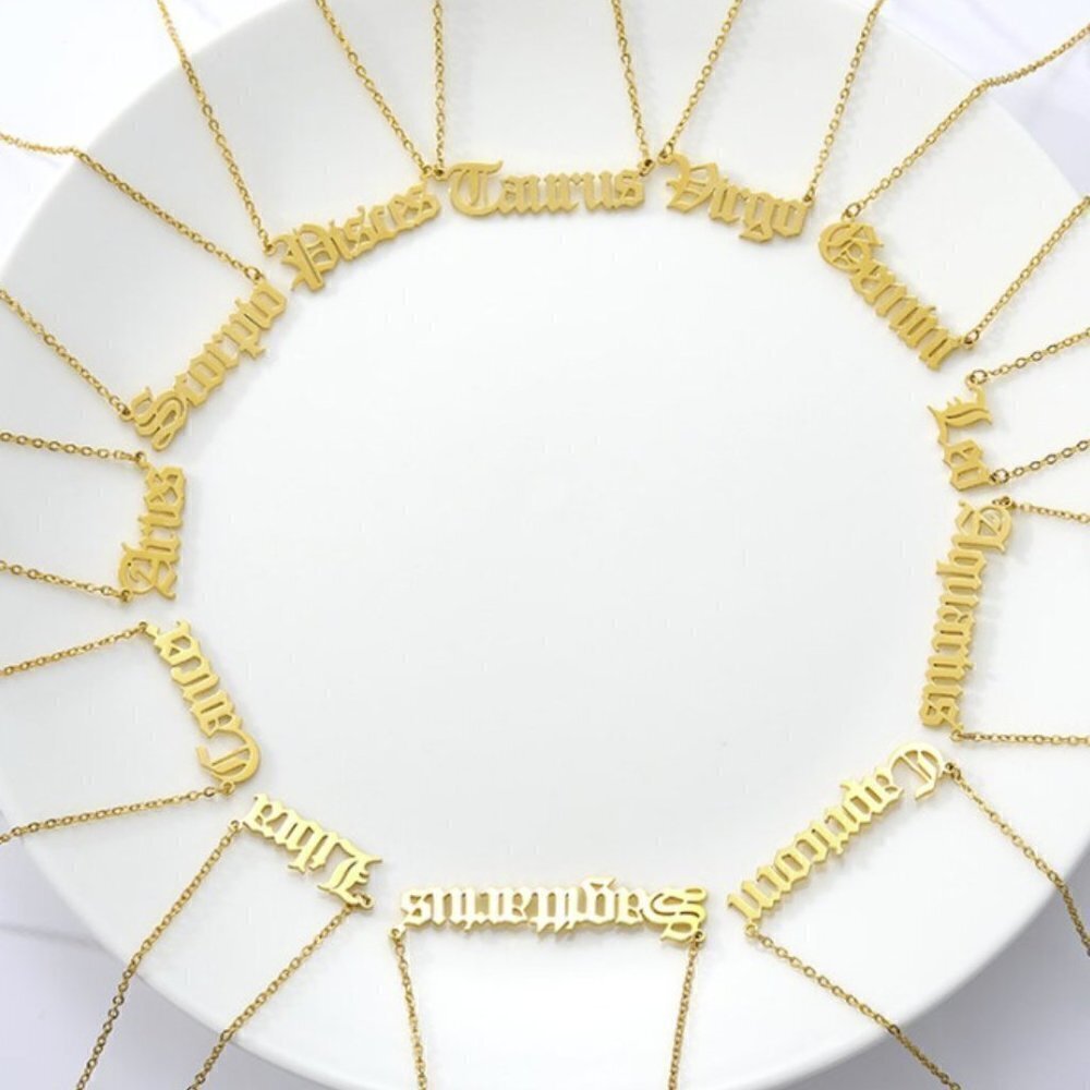 Astrological Astrology Sign Pendant Necklace Gold Plated Stainless Steel